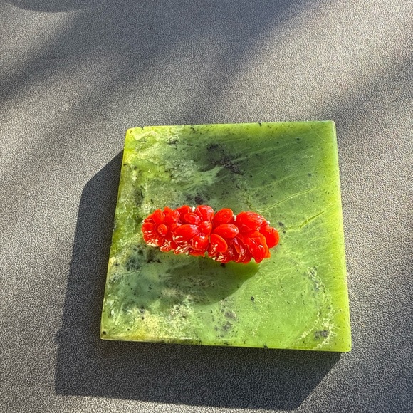 Antique Japanese Hand Carved Pin Natural Momo Coral